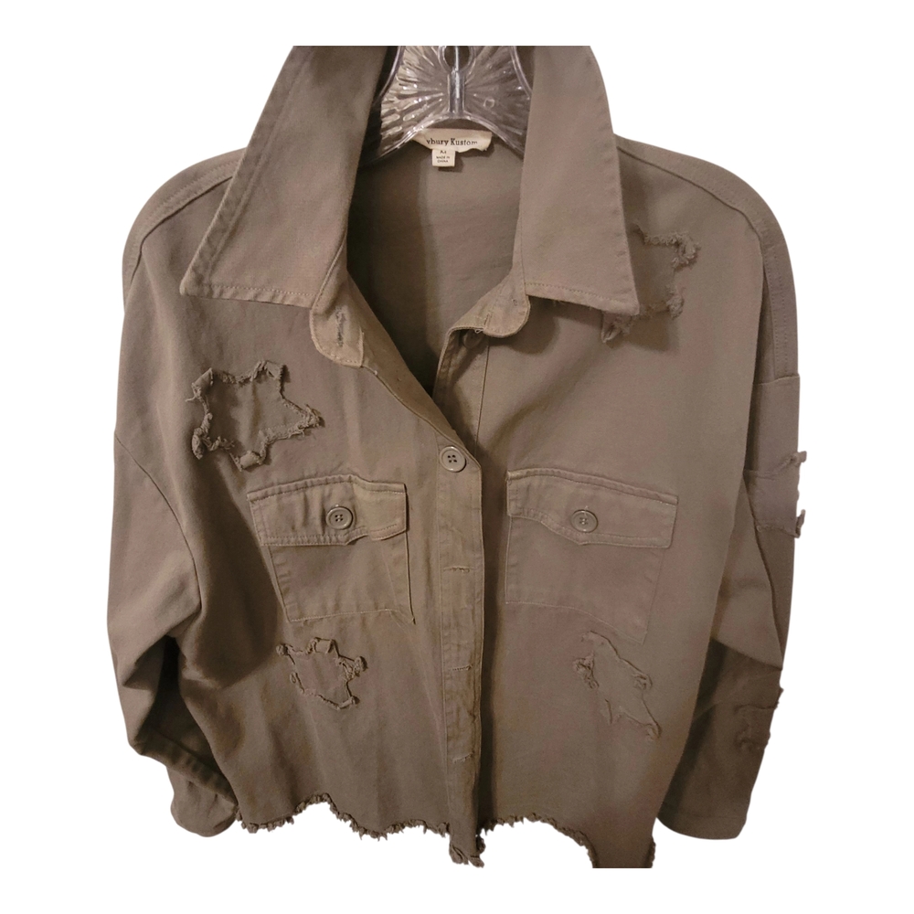 Newbury Kustom Olive Distressed Jean Jacket